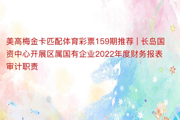 美高梅金卡匹配体育彩票159期推荐 | 长岛国资中心开展区属国有企业2022年度财务报表审计职责