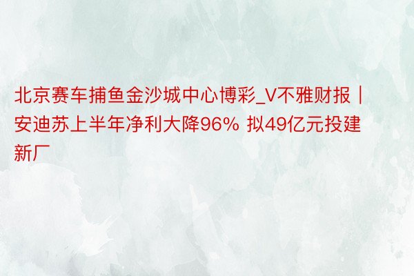 北京赛车捕鱼金沙城中心博彩_V不雅财报｜安迪苏上半年净利大降96% 拟49亿元投建新厂