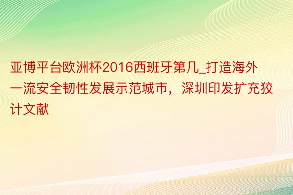 亚博平台欧洲杯2016西班牙第几_打造海外一流安全韧性发展示范城市，深圳印发扩充狡计文献