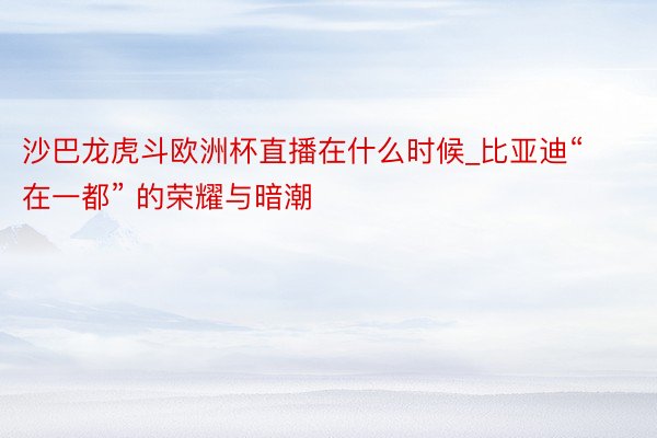 沙巴龙虎斗欧洲杯直播在什么时候_比亚迪“在一都” 的荣耀与暗潮