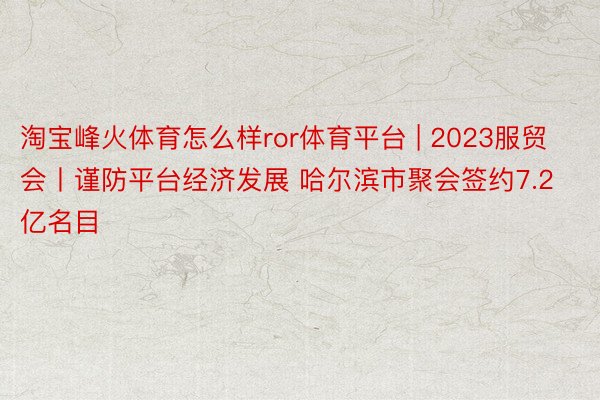 淘宝峰火体育怎么样ror体育平台 | 2023服贸会丨谨防平台经济发展 哈尔滨市聚会签约7.2亿名目